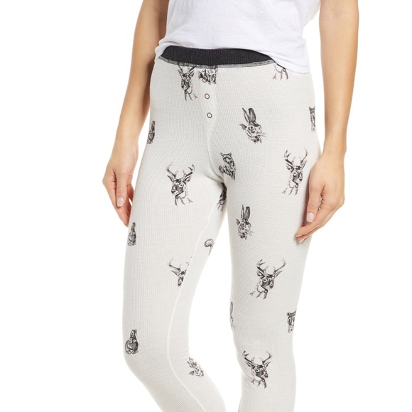 🌲 Forest Friends Thermal Pajama Pants Waffle Leggings Tights BP Nordstrom - Picture 3 of 3